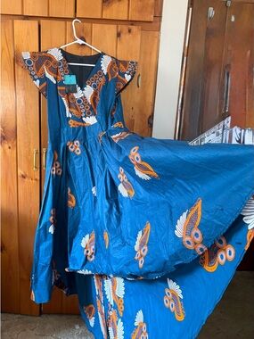 NWT Ray Darten Blue w/ orange & white Print Hi-loDress
